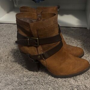Mossimo Supply Co. Tan Ankle Boots with Buckle Detail